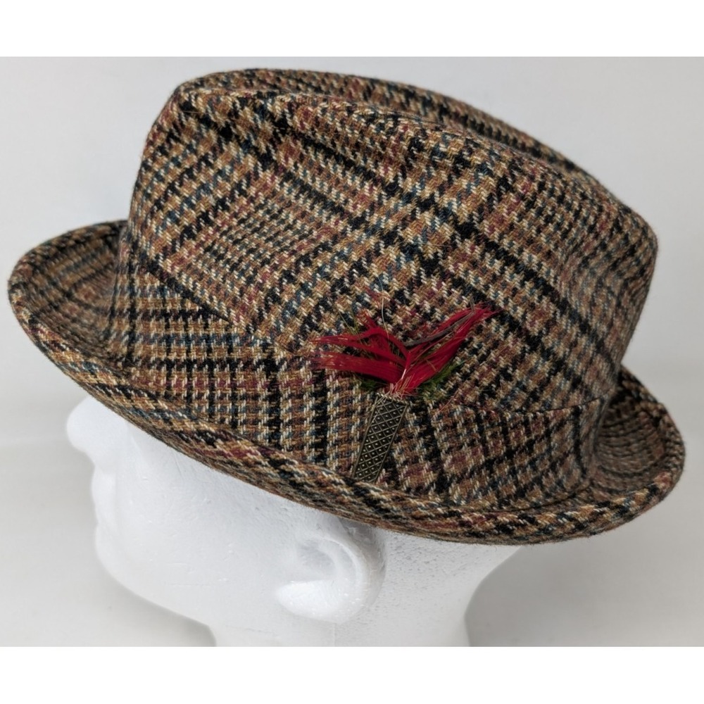 Vintage Plaid Tweed Wool Fedora Hat Men's Size 6 7/8 Small Union‎ Made in USA